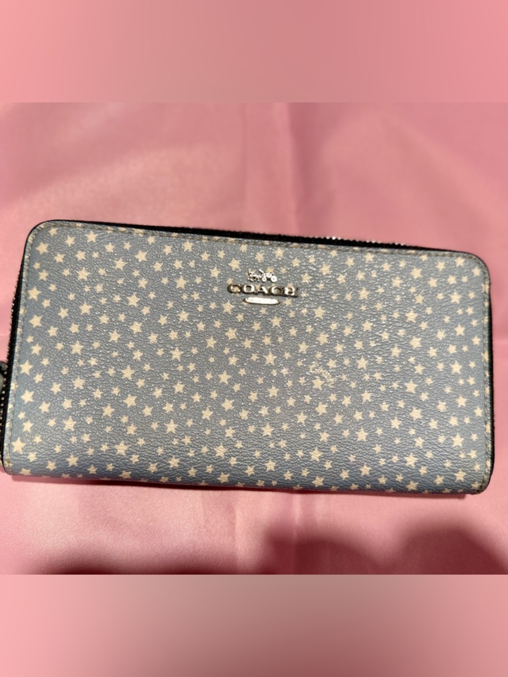 Coach Light Blue Star Print Zip Wallet